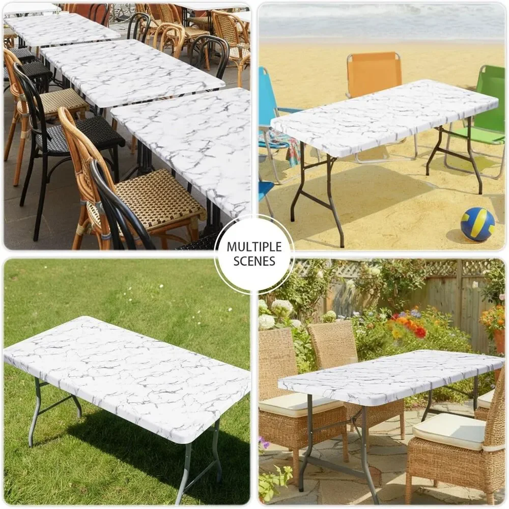 Smiry Spandex Fitted Tablecloth 6 Foot Rectangle Marble Stretch Picnic Cover